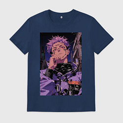 Футболка хлопковая мужская Магическая битва Юдзи Итадори токио, цвет: тёмно-синий
