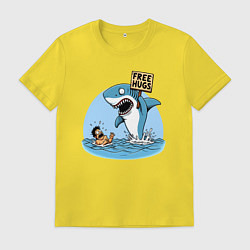 Футболка хлопковая мужская Free hugs - shark, цвет: желтый