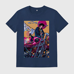 Футболка хлопковая мужская Ковбой Бибоп Спайк Шпигель Красный дракон, цвет: тёмно-синий