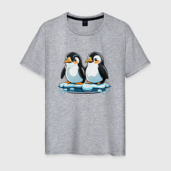 Футболка хлопковая мужская Два пингвина на льдине, цвет: меланж