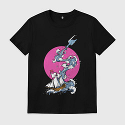 Футболка хлопковая мужская Море из бутылки, цвет: черный