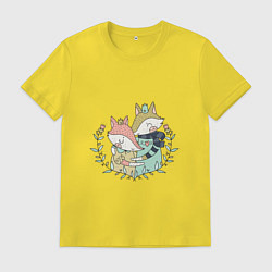Футболка хлопковая мужская Влюблённые лисички, цвет: желтый