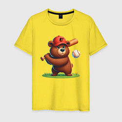 Футболка хлопковая мужская Bear cub batter Baltimore Orioles - ai art, цвет: желтый