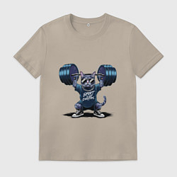 Футболка хлопковая мужская Кот со штангой, цвет: миндальный