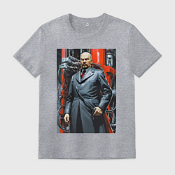 Футболка хлопковая мужская Ленин в кожанке - киберпанк, цвет: меланж