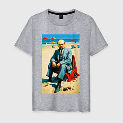 Футболка хлопковая мужская Великий вождь Ленин на пляже - Биарриц, цвет: меланж