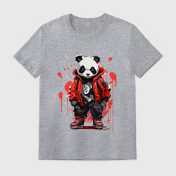 Футболка хлопковая мужская Модная панда в красной куртке, цвет: меланж