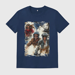 Футболка хлопковая мужская Мотокросс -акварель, цвет: тёмно-синий