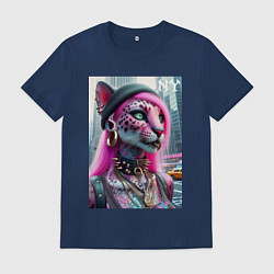 Футболка хлопковая мужская Панк девушка-леопард в татухах в Нью-Йорке, цвет: тёмно-синий