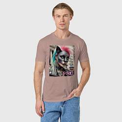 Футболка хлопковая мужская Девушка кошка - панк не умер, цвет: пыльно-розовый — фото 2