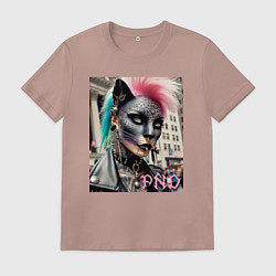 Футболка хлопковая мужская Девушка кошка - панк не умер, цвет: пыльно-розовый