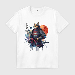 Футболка хлопковая мужская Cat samurai - bushido ai art, цвет: белый