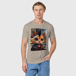 Футболка хлопковая мужская Глазастый котёнок панк из Нью-Йорка - нейросеть, цвет: миндальный — фото 2