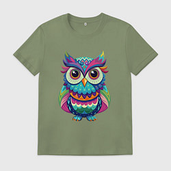 Футболка хлопковая мужская Психоделическая сова, цвет: авокадо