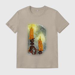 Футболка хлопковая мужская Две свечи на подсвечнике, цвет: миндальный