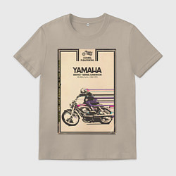 Футболка хлопковая мужская Мотоцикл Yamaha, цвет: миндальный