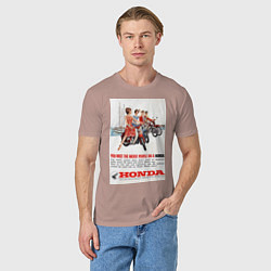 Футболка хлопковая мужская Honda мотоцикл, цвет: пыльно-розовый — фото 2