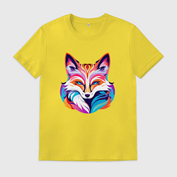 Футболка хлопковая мужская Яркий разноцветный портрет лисы, цвет: желтый