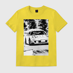 Футболка хлопковая мужская Mazda rx-7 автомобиль гоночный, цвет: желтый