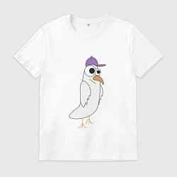 Футболка хлопковая мужская Странный птиц птица голубь в кепке чайка на стиле, цвет: белый