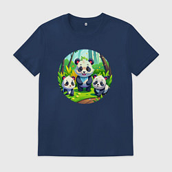 Футболка хлопковая мужская Панды в бамбуковом лесу, цвет: тёмно-синий