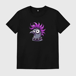 Футболка хлопковая мужская Голова голубя панка с ирокезом, цвет: черный