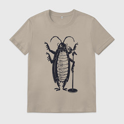 Футболка хлопковая мужская Тараканчик певец, цвет: миндальный