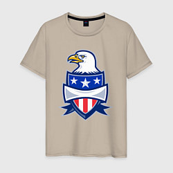 Футболка хлопковая мужская Орёл и американский щит, цвет: миндальный