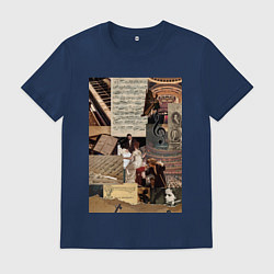 Футболка хлопковая мужская Музыка коллаж ноты, цвет: тёмно-синий