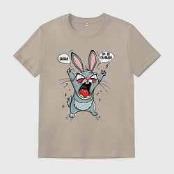 Футболка хлопковая мужская Нервный заяц с нецензурной надписью задолбался, цвет: миндальный