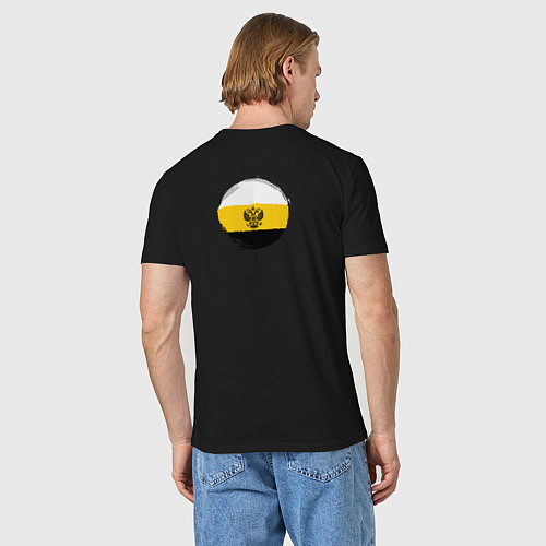 Мужская футболка Герб Святой Руси на узорном царском флаге / Черный – фото 4