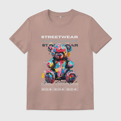 Футболка хлопковая мужская Медведь плюшевый в тренде - граффити, цвет: пыльно-розовый
