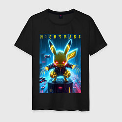 Футболка хлопковая мужская Cyber Pikachu - neon glow ai art, цвет: черный