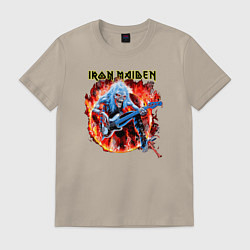 Футболка хлопковая мужская Iron Maiden fire, цвет: миндальный