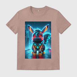 Футболка хлопковая мужская Cyber Pikachu in the neon metropolis - ai art, цвет: пыльно-розовый