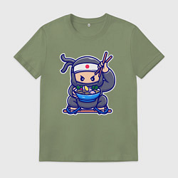 Футболка хлопковая мужская Ниндзя рамен, цвет: авокадо