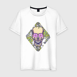 Футболка хлопковая мужская Flowers mad skull, цвет: белый