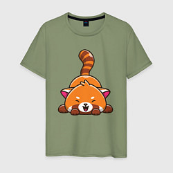 Футболка хлопковая мужская Cute red panda, цвет: авокадо