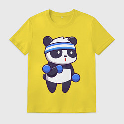 Футболка хлопковая мужская Панда в спортзале, цвет: желтый