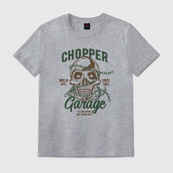 Футболка хлопковая мужская Череп с цепями,Chopper garage, цвет: меланж