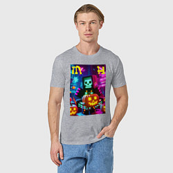 Футболка хлопковая мужская Minecraft and halloween collaboration - ai art, цвет: меланж — фото 2