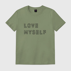 Футболка хлопковая мужская BTS love myself надпись, цвет: авокадо