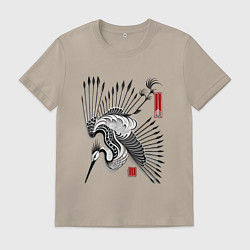 Футболка хлопковая мужская Традиционный японский журавль, цвет: миндальный