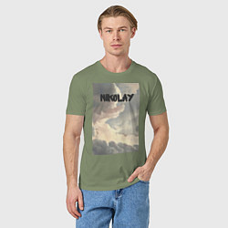 Футболка хлопковая мужская Nikolay облака, цвет: авокадо — фото 2