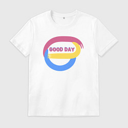 Футболка хлопковая мужская Абстракция и надпись - good day, цвет: белый