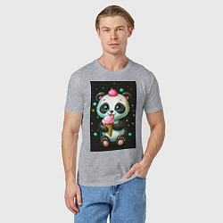 Футболка хлопковая мужская Панда с мороженым, цвет: меланж — фото 2