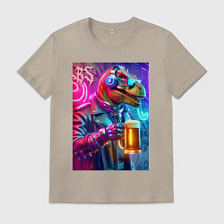 Футболка хлопковая мужская Dude beersaur - neon glow, цвет: миндальный