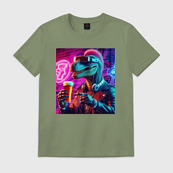 Футболка хлопковая мужская Neon beersaur - neon glow, цвет: авокадо
