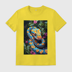 Футболка хлопковая мужская Змея в зелени, цвет: желтый