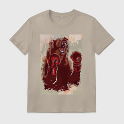 Футболка хлопковая мужская Медведь боксер, цвет: миндальный